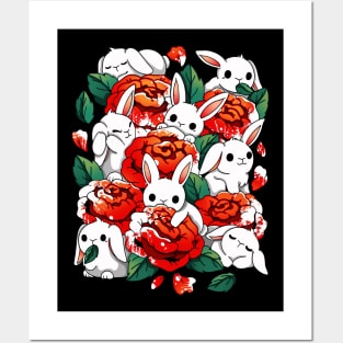 White rabbit Rose Posters and Art